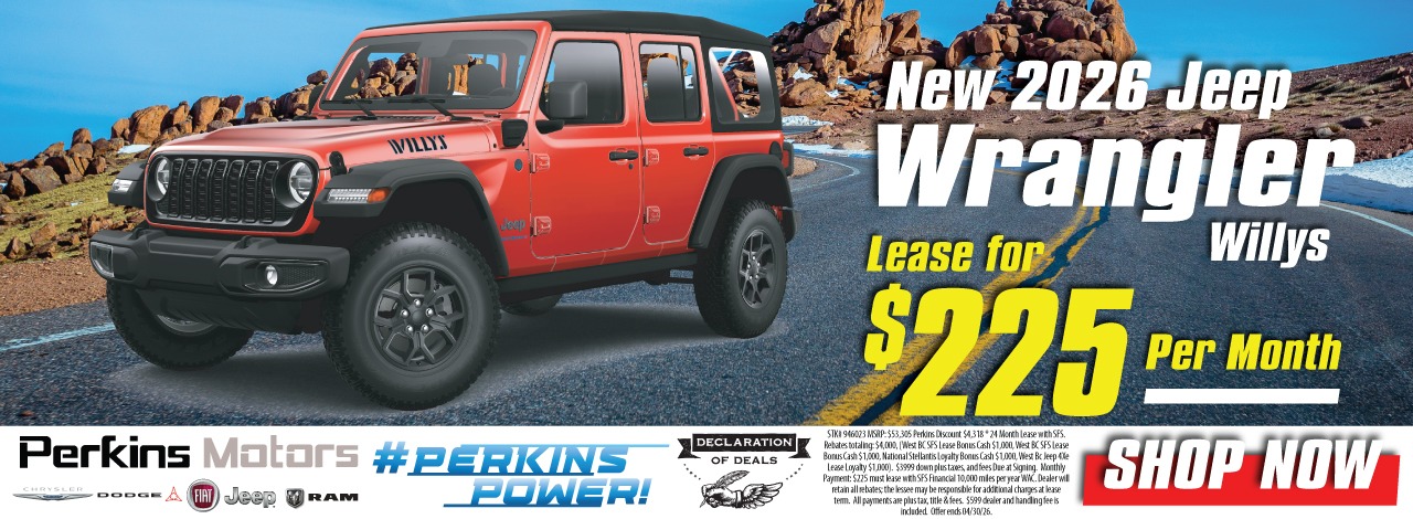 New Jeep Wrangler Willys Lease for $225 a month